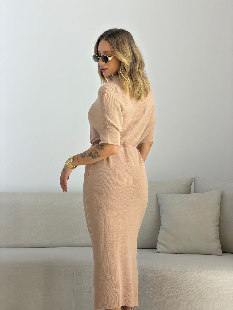 VESTIDO CINARA TRICOT AREIA