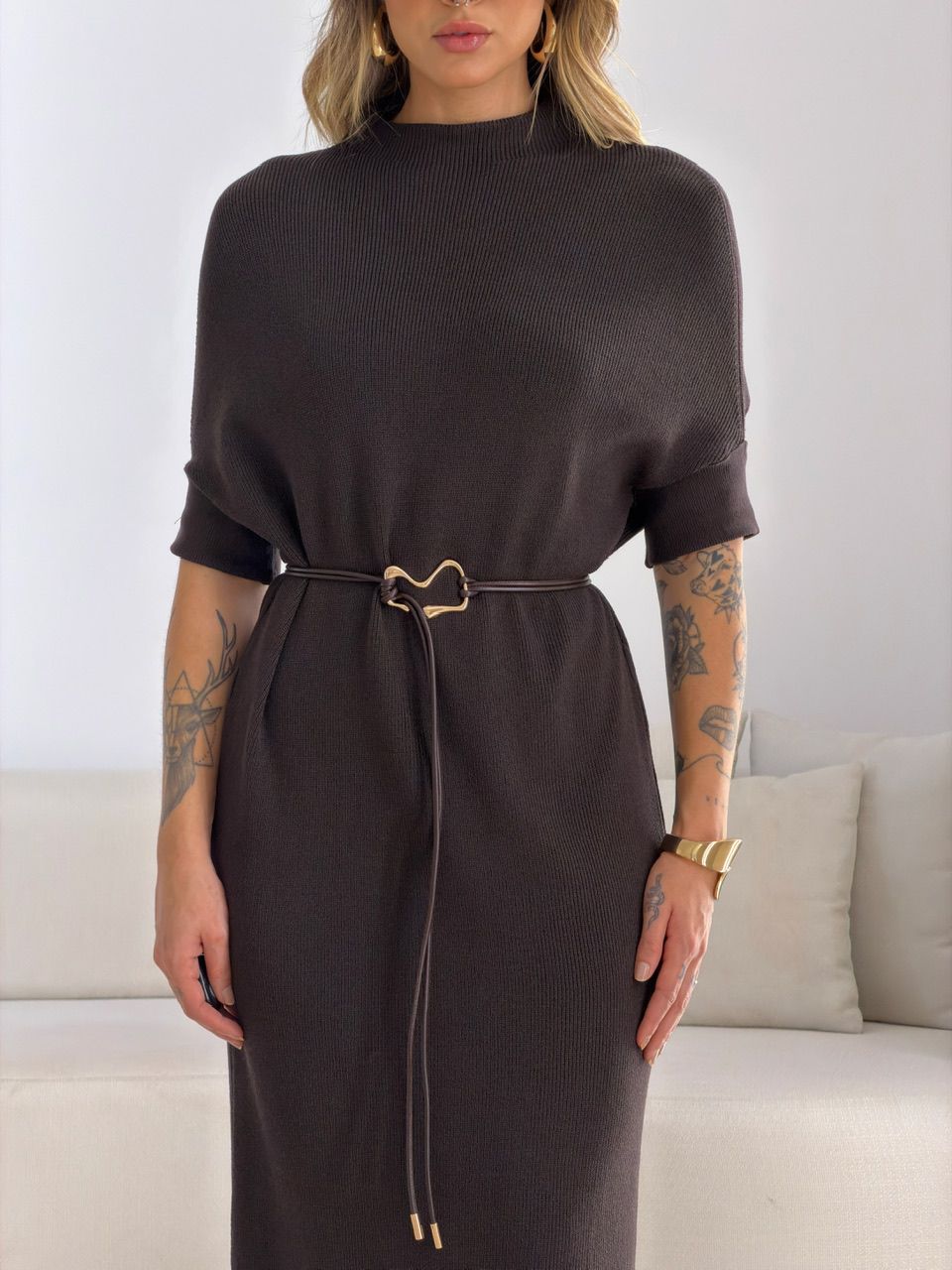 VESTIDO CINARA TRICOT CAFÉ
