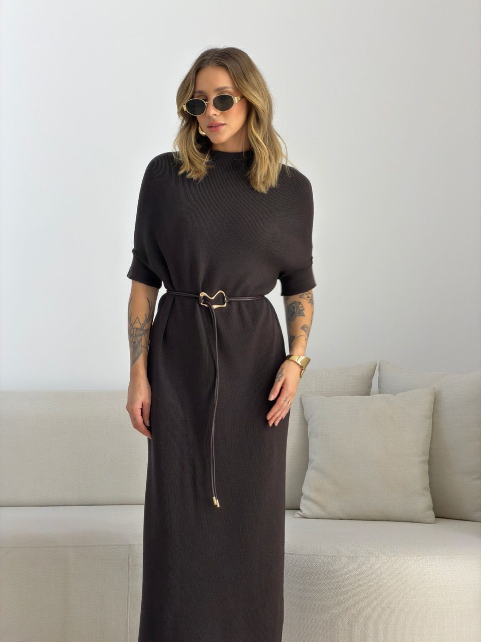 VESTIDO CINARA TRICOT CAFÉ