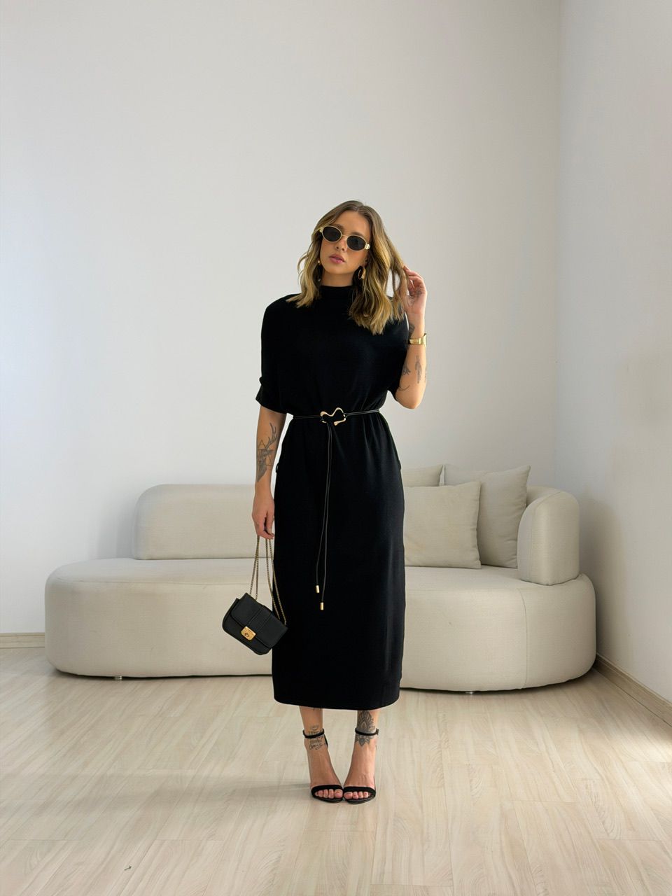 VESTIDO CINARA TRICOT PRETO