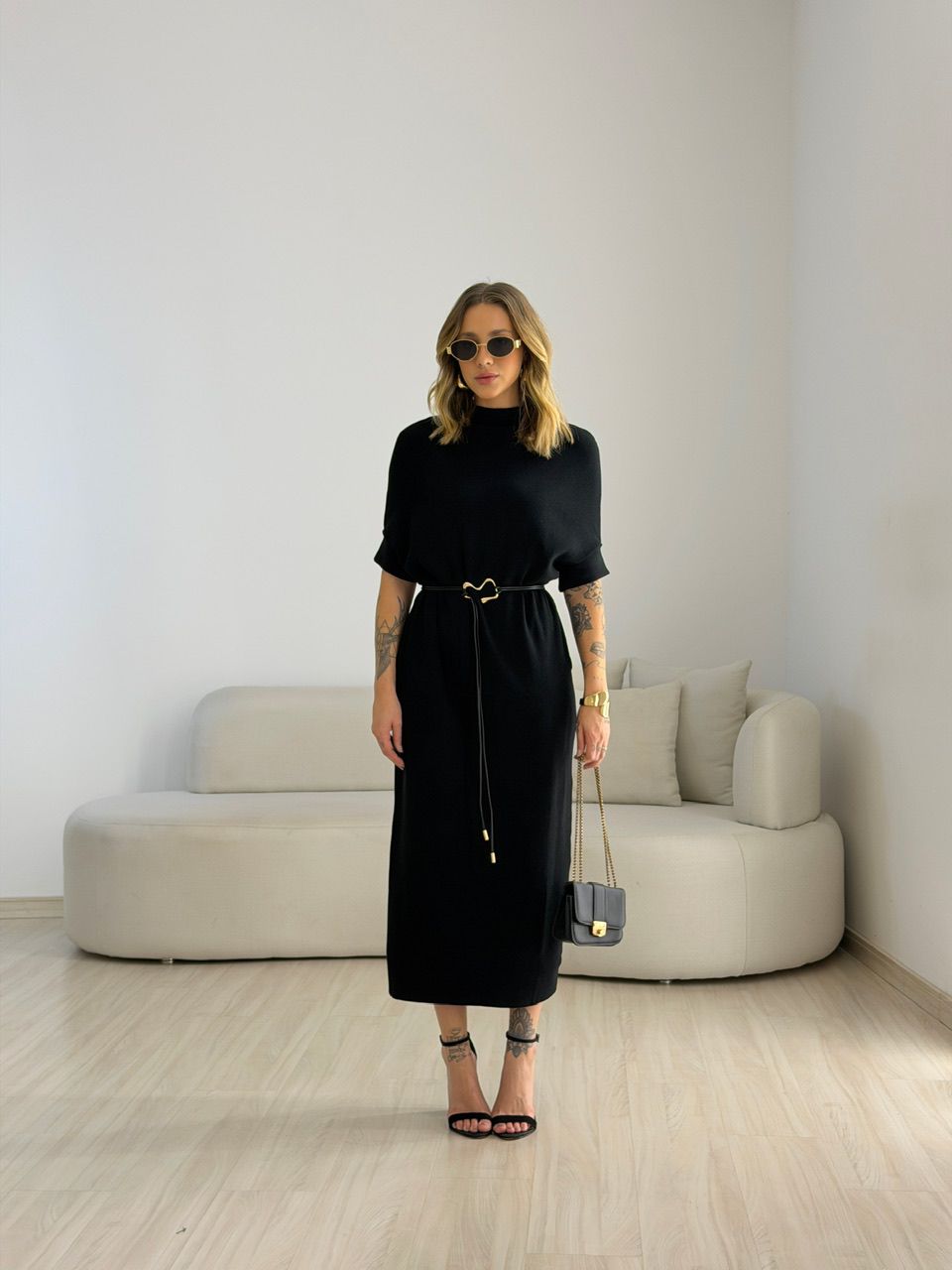 VESTIDO CINARA TRICOT PRETO