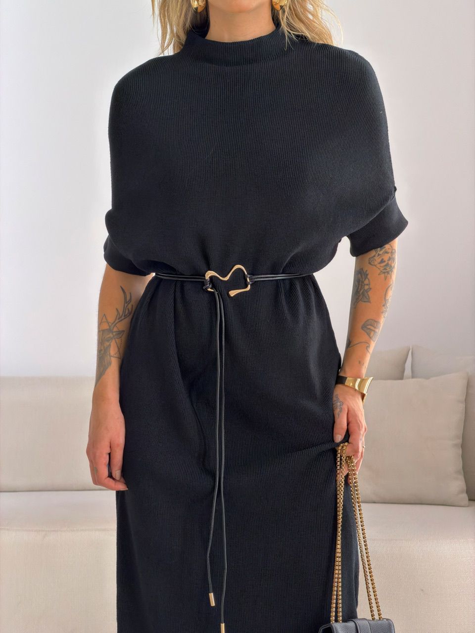 VESTIDO CINARA TRICOT PRETO