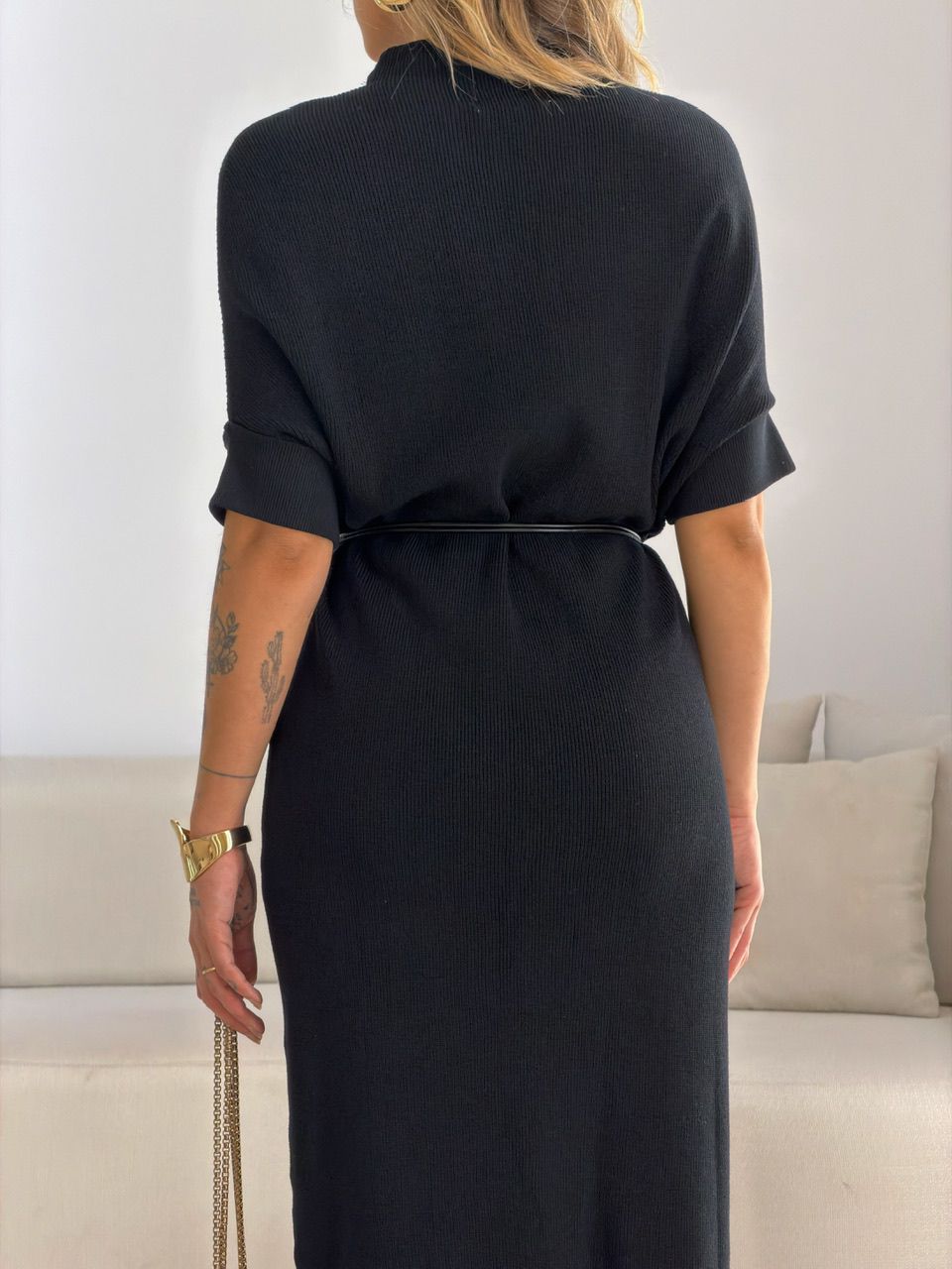 VESTIDO CINARA TRICOT PRETO