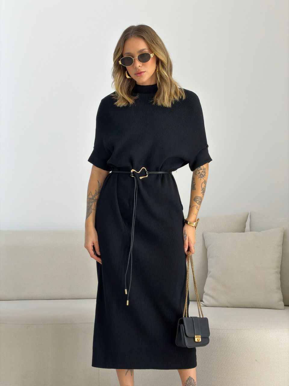 VESTIDO CINARA TRICOT PRETO