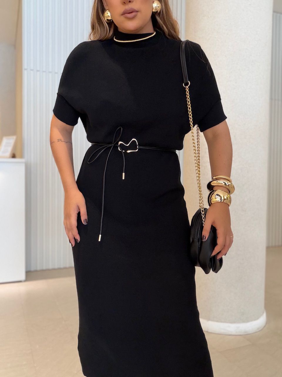 VESTIDO CINARA TRICOT PRETO