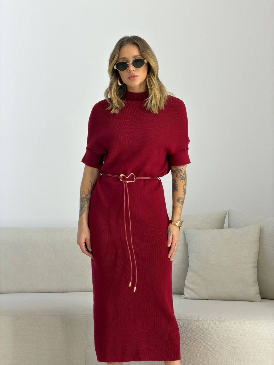 VESTIDO CINARA TRICOT VINHO