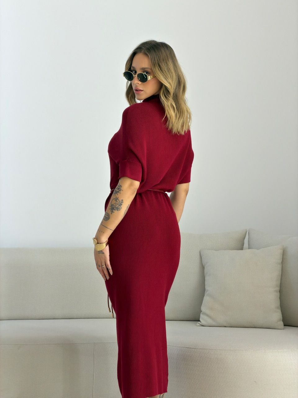 VESTIDO CINARA TRICOT VINHO