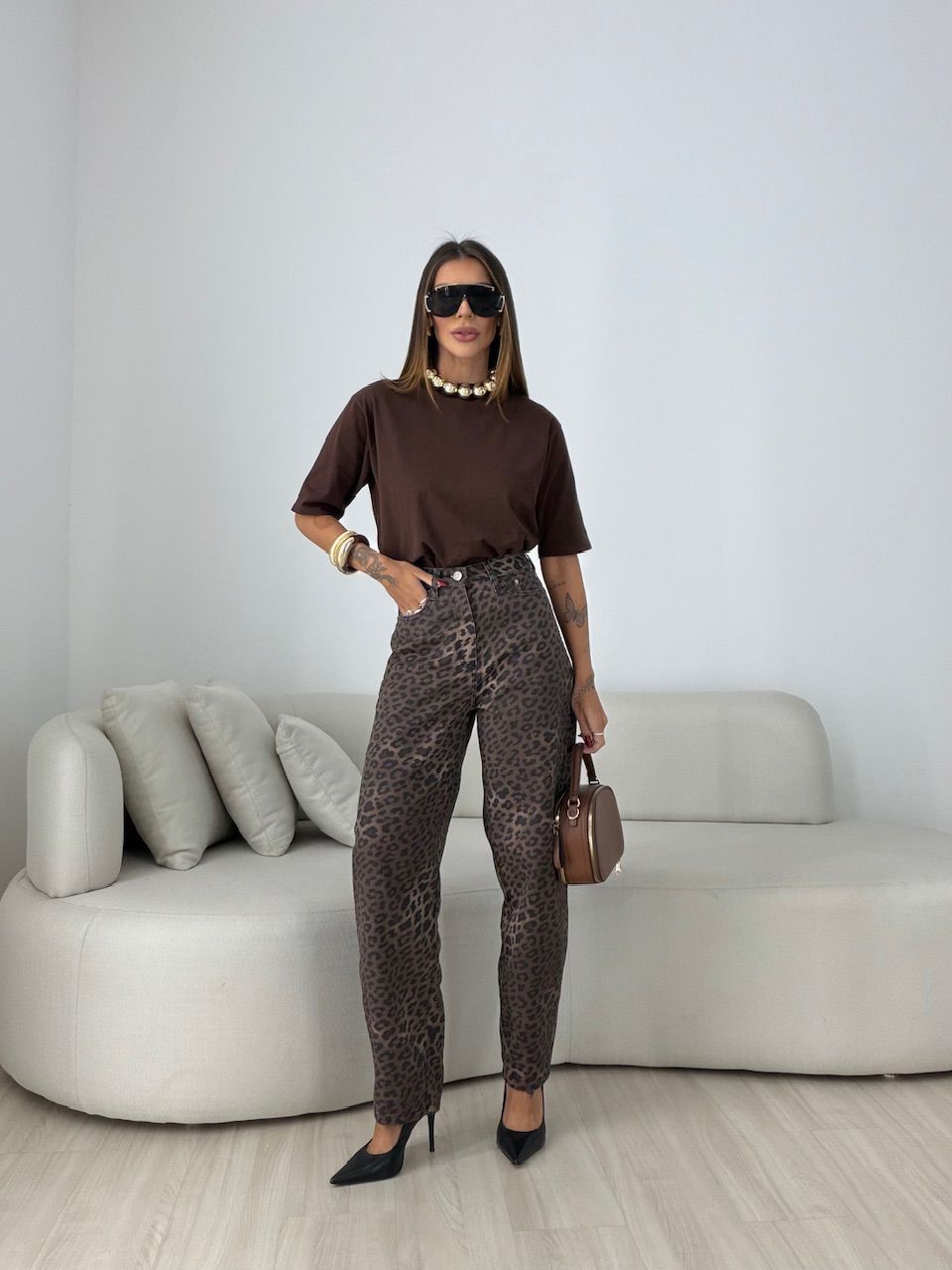 CALÇA LEILA ANIMAL PRINT MARROM