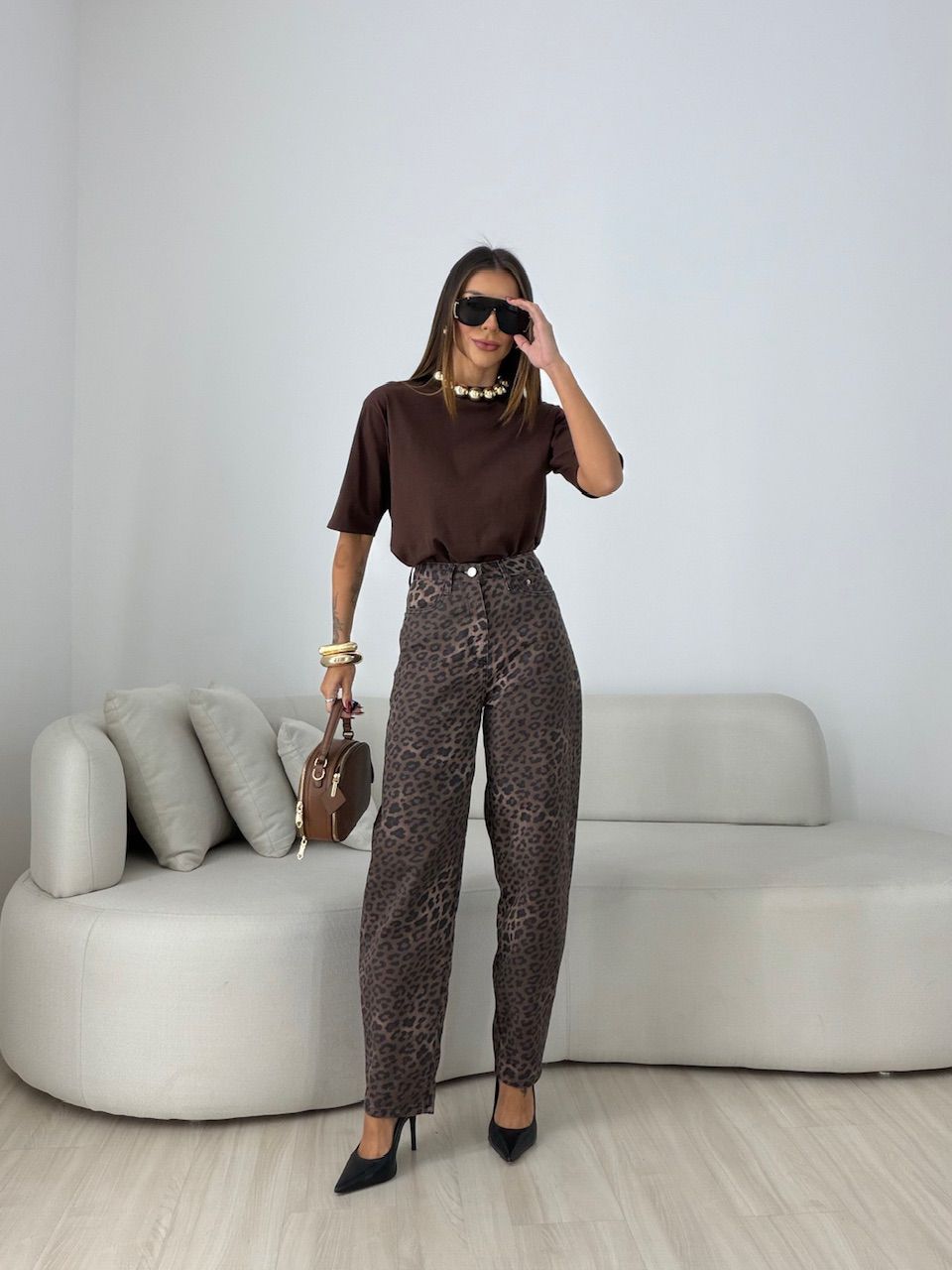 CALÇA LEILA ANIMAL PRINT MARROM