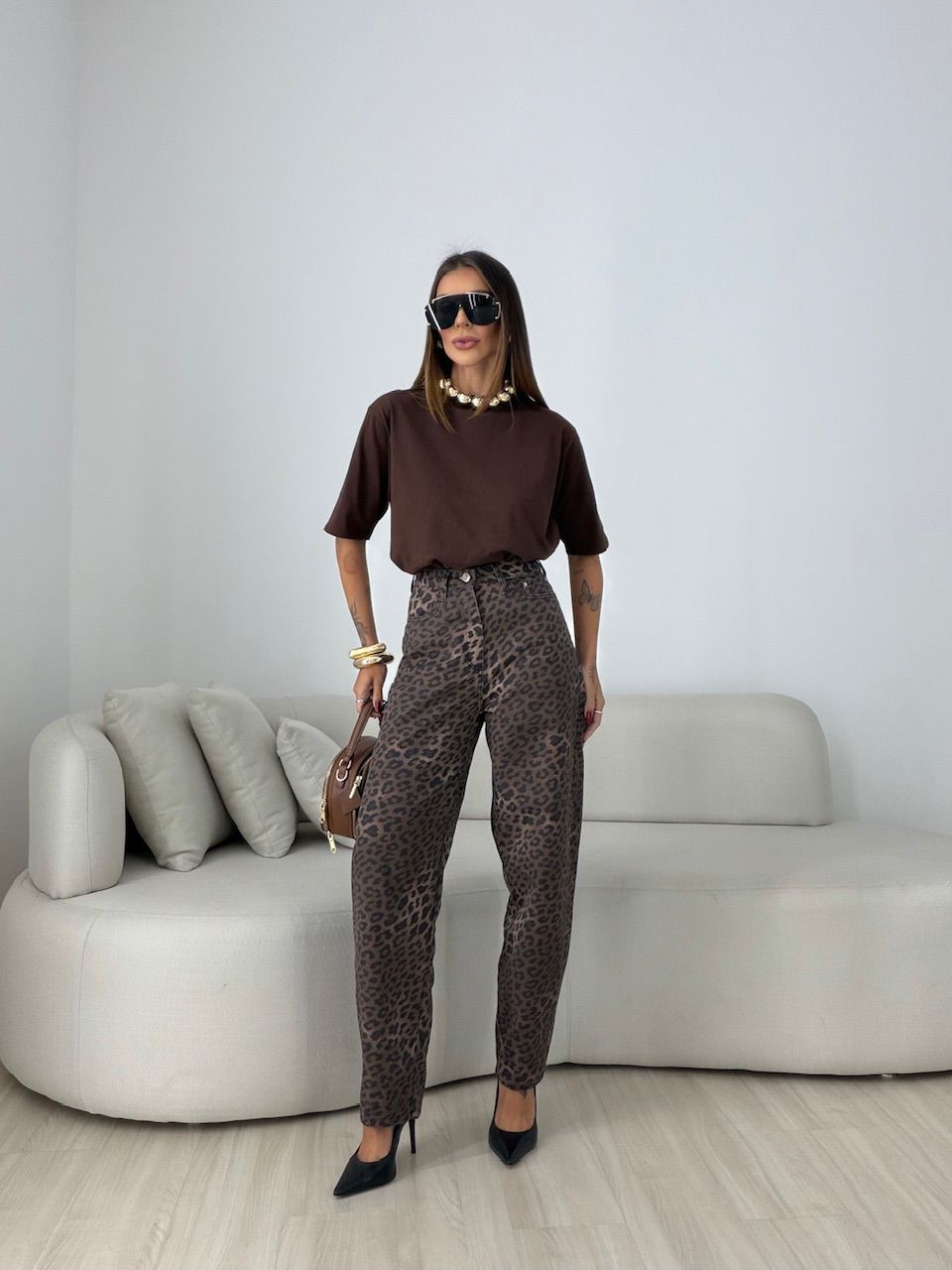 CALÇA LEILA ANIMAL PRINT MARROM
