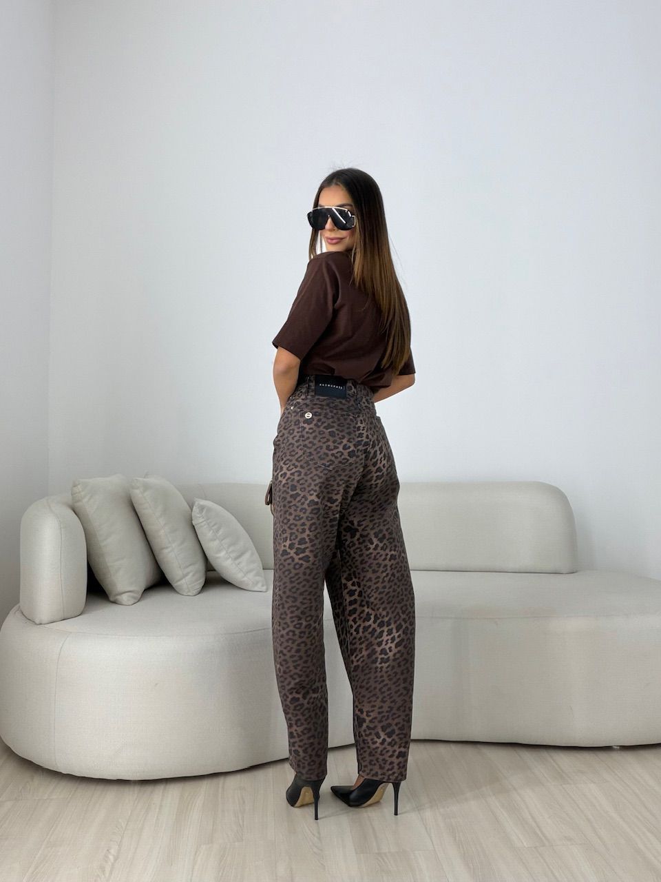 CALÇA LEILA ANIMAL PRINT MARROM