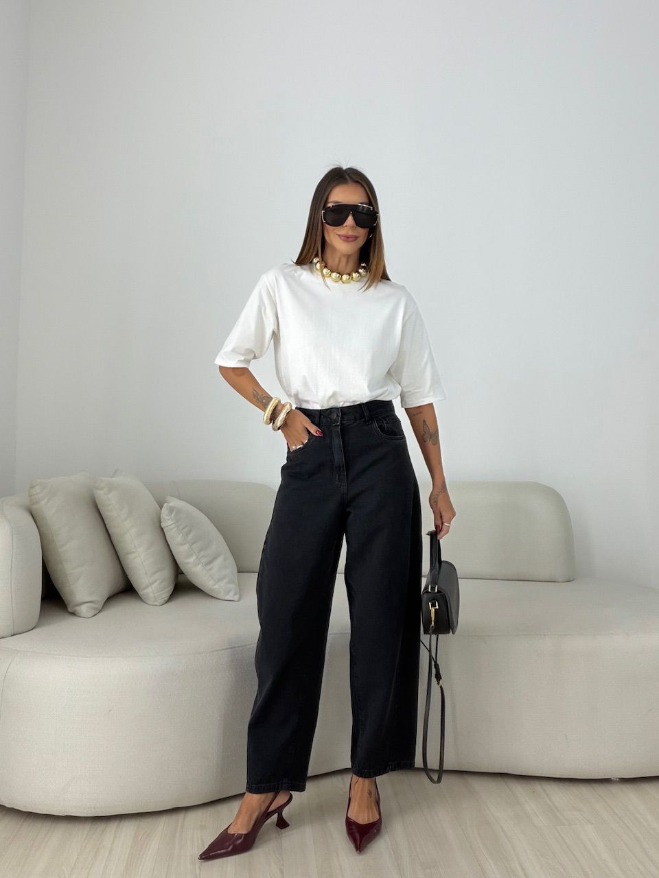 CALÇA ANA CLÁUDIA BALLOON JEANS PRETO