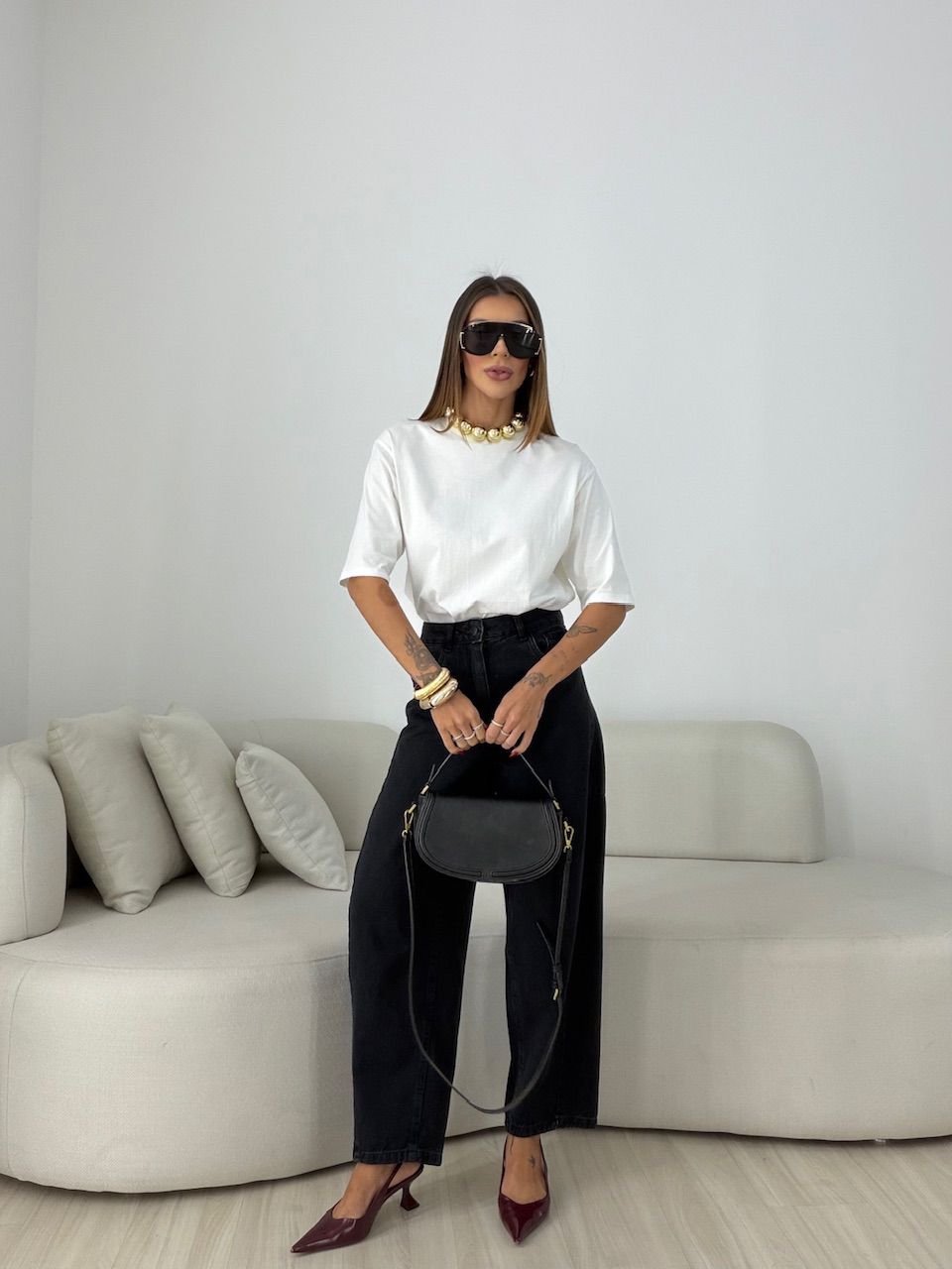 CALÇA ANA CLÁUDIA BALLOON JEANS PRETO