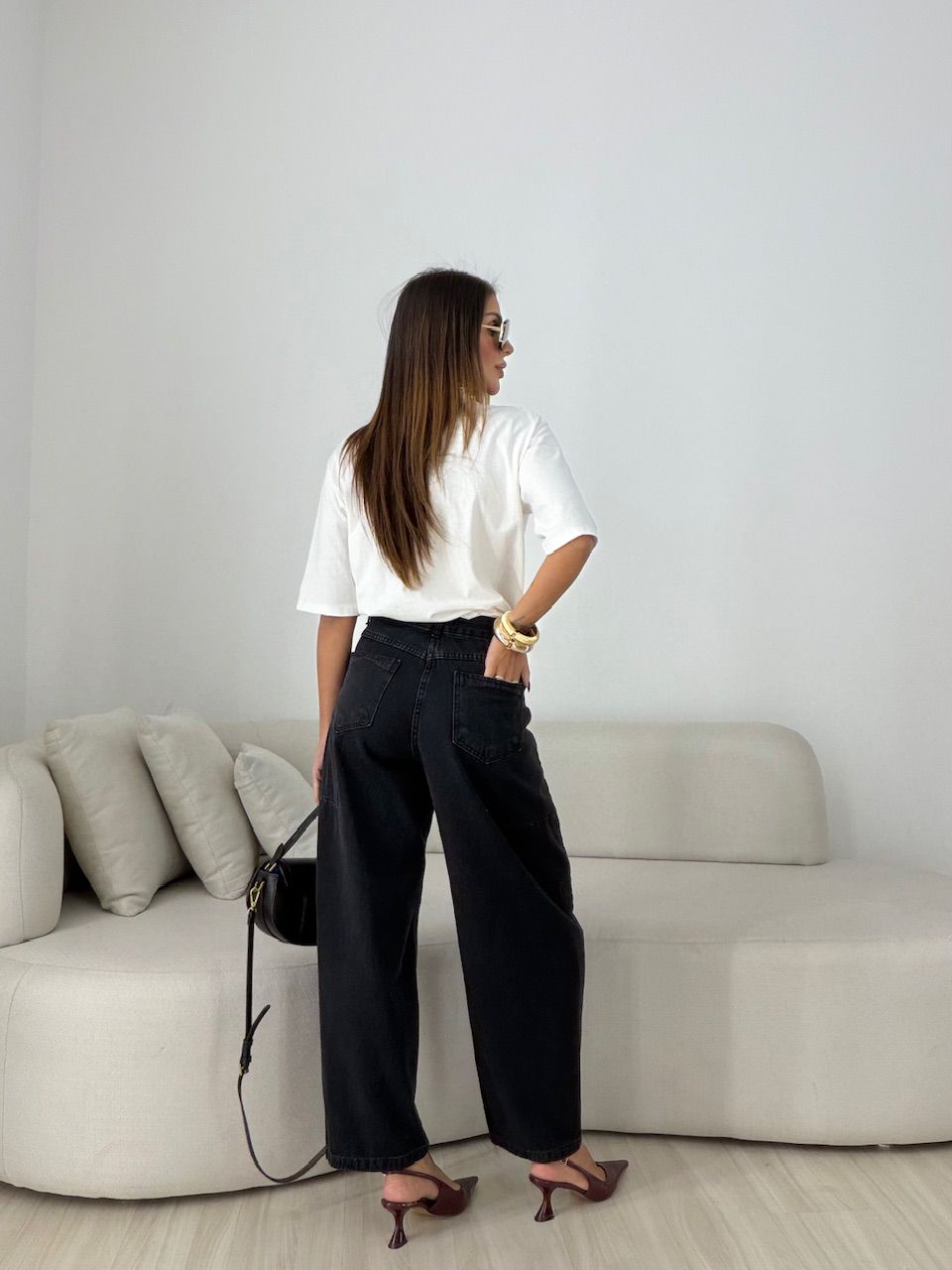 CALÇA ANA CLÁUDIA BALLOON JEANS PRETO