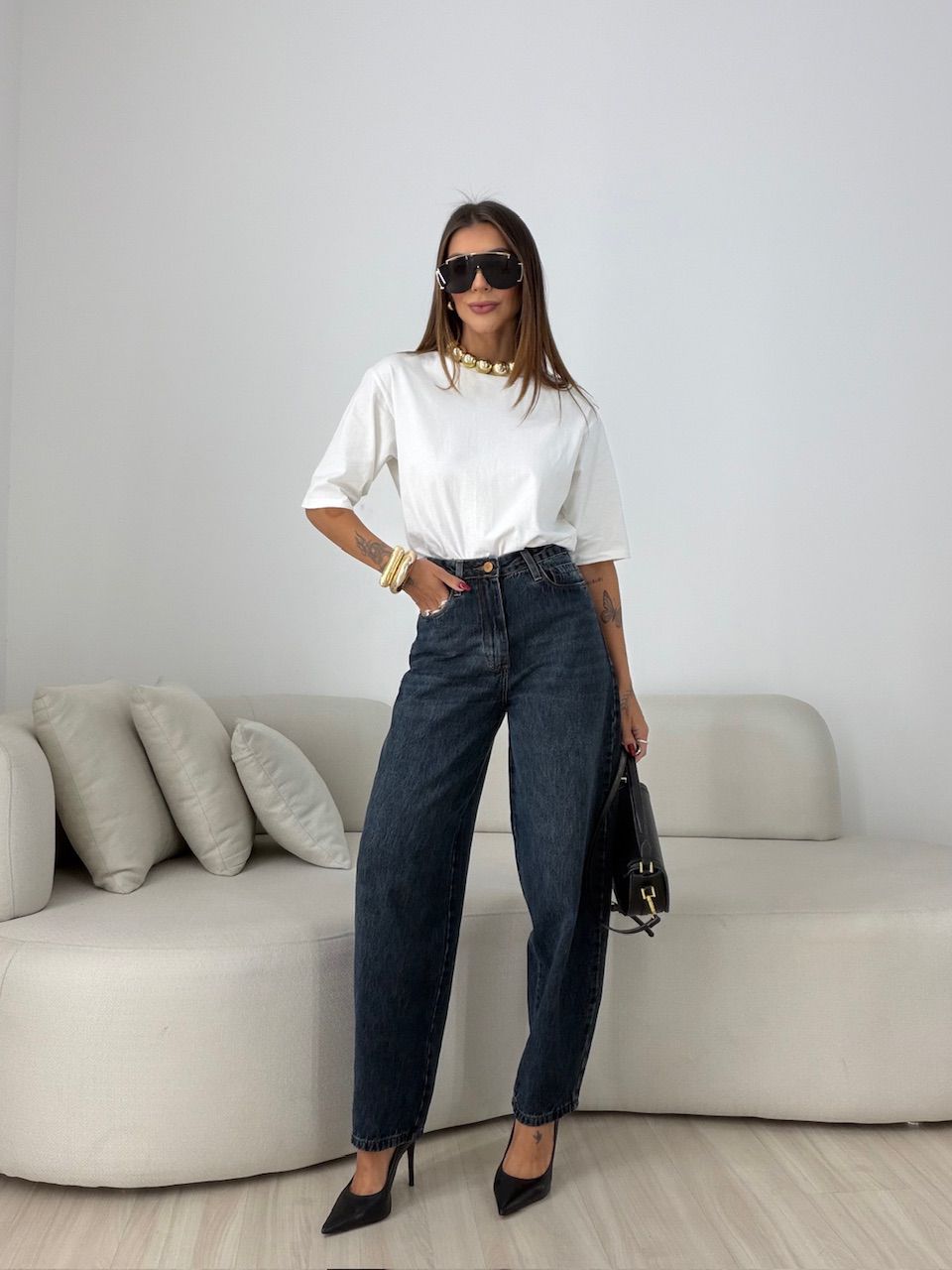 CALÇA YASMIN BALLOON JEANS ESCURO