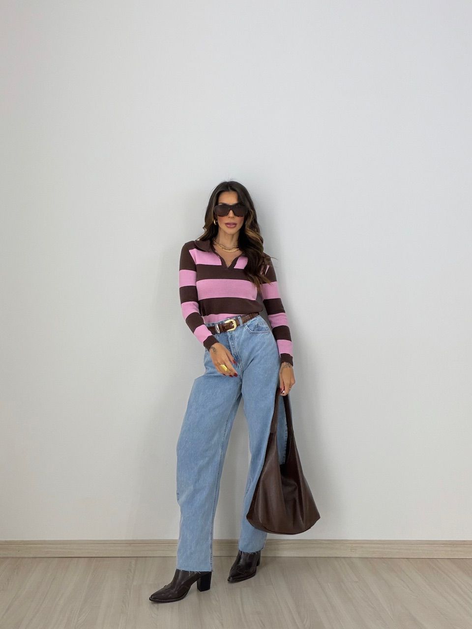 TRICOT MAFER LISTRAS MARROM/ROSA
