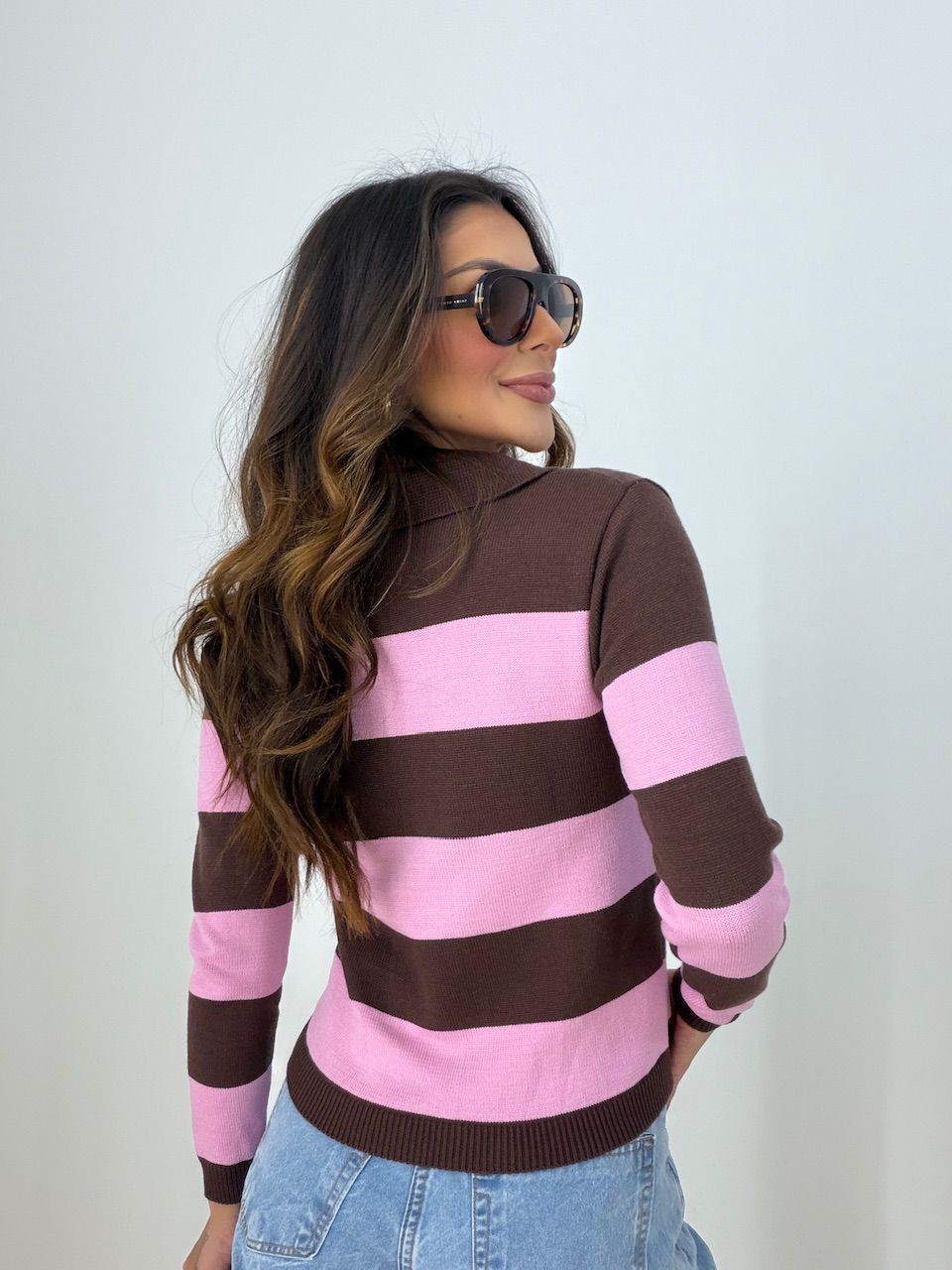 TRICOT MAFER LISTRAS MARROM/ROSA