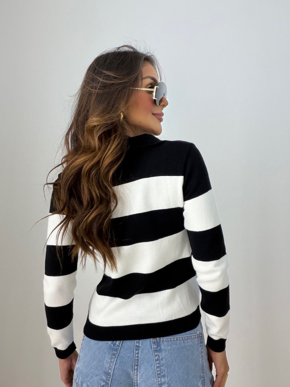 TRICOT MAFER LISTRAS BRANCO/PRETO