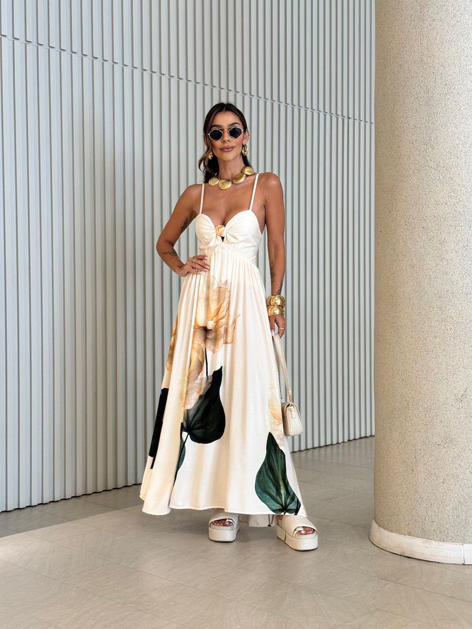 VESTIDO MARTA ESTAMPADO MARFIM - 0070350056 - CAROLLA FERRARO