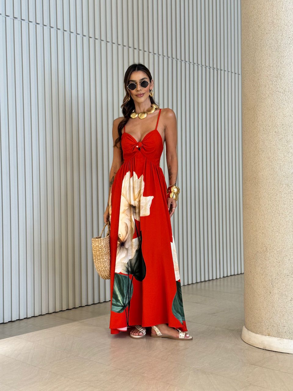 VESTIDO MARTA ESTAMPADO VERMELHO - 0070350006 - CAROLLA FERRARO