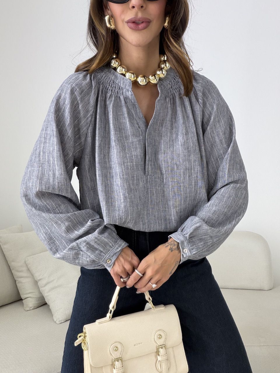 BATA KAREN BOTÕES CINZA