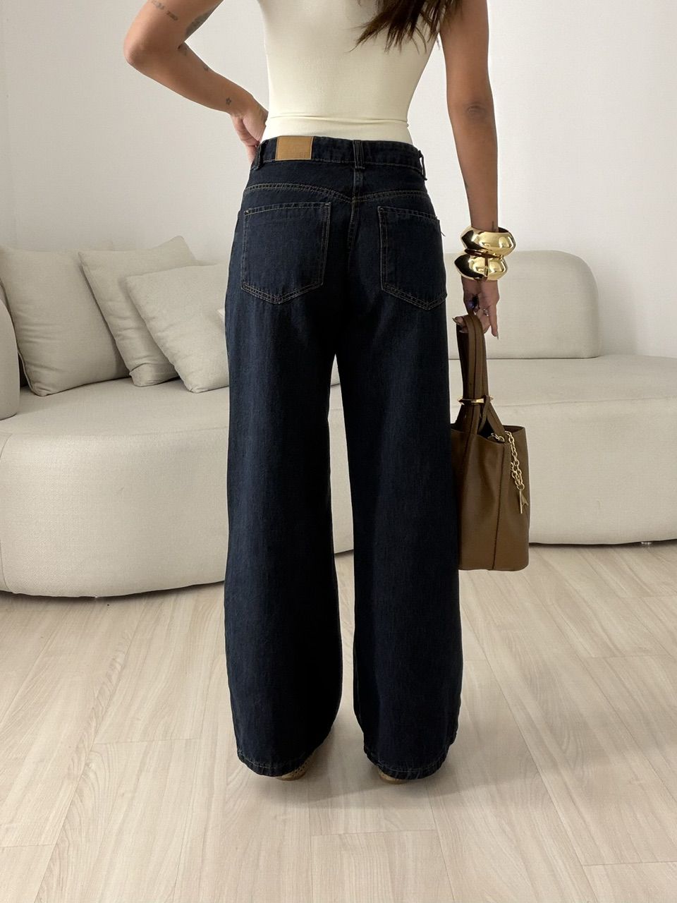 CALÇA MADALENA WIDE LEG JEANS ESCURO