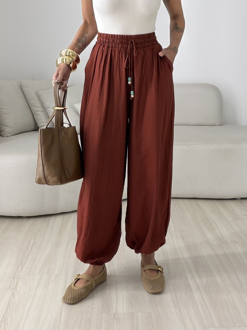 CALÇA MIRELA ALADIM TERRA COTA - 0082040117 - CAROLLA FERRARO