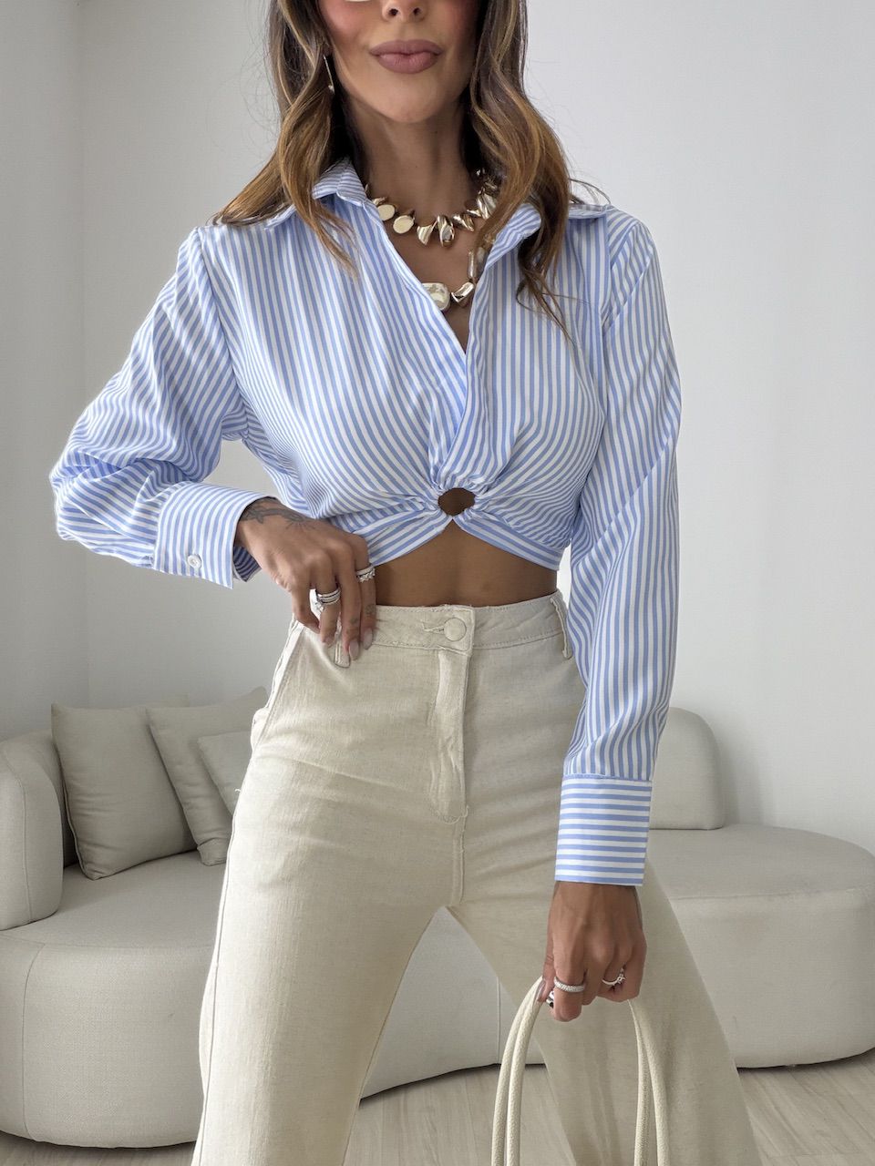CAMISA SANDRA LISTRADA AZUL