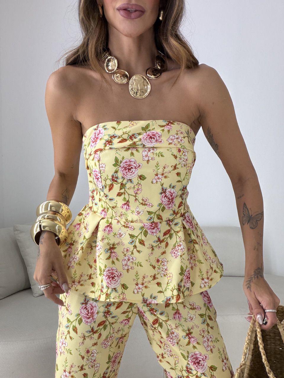 CONJUNTO SUSAN FLORAL AMARELO