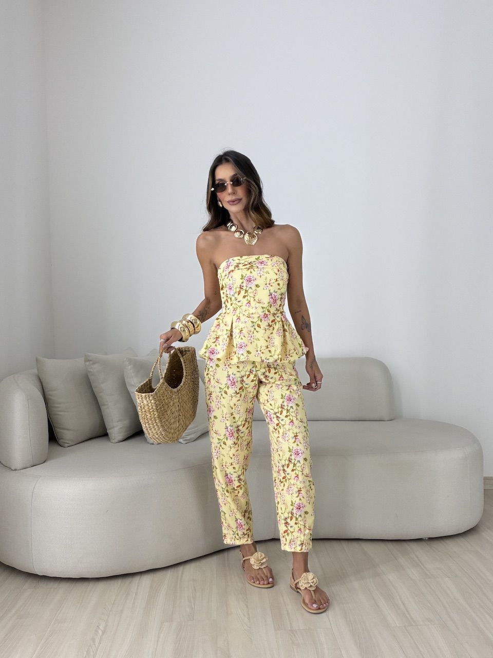 CONJUNTO SUSAN FLORAL AMARELO - 0082070111 - CAROLLA FERRARO