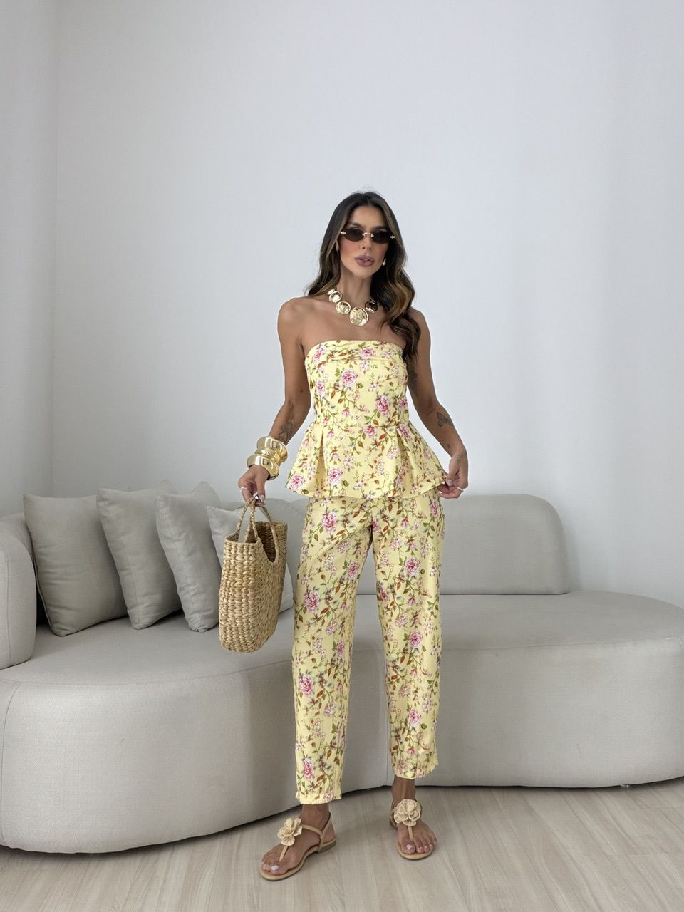 CONJUNTO SUSAN FLORAL AMARELO