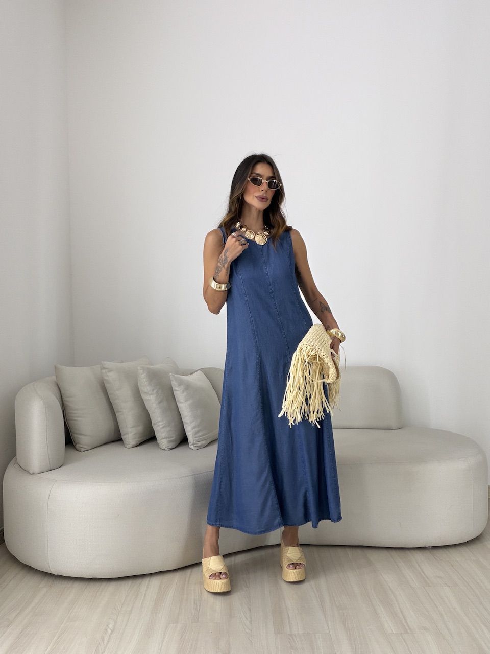 VESTIDO DIANA LONGO AZUL CLARO - 0081990106 - CAROLLA FERRARO