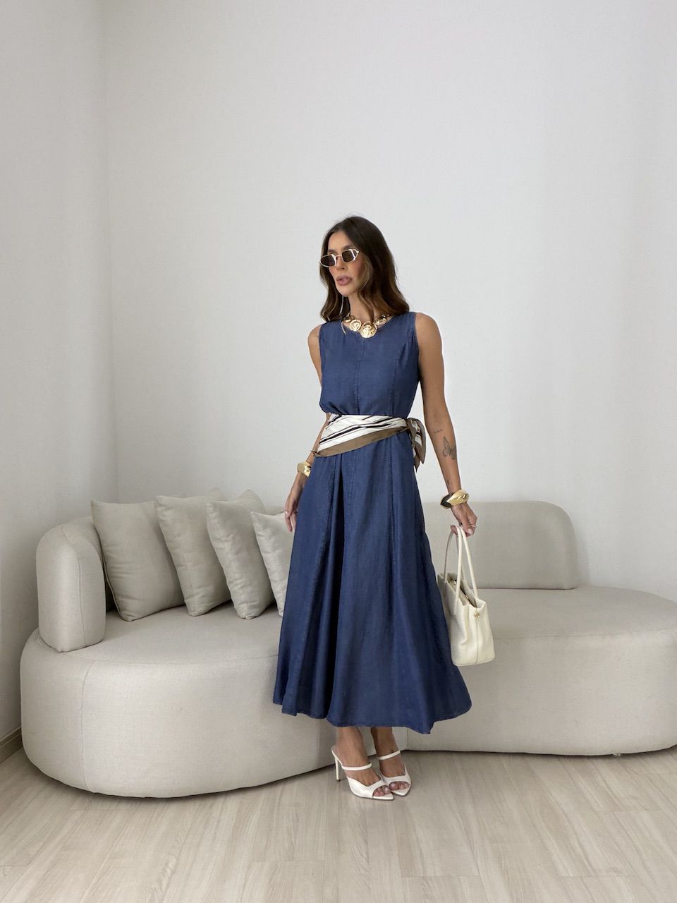 VESTIDO DIANA LONGO AZUL ESCURO - 0081990105 - CAROLLA FERRARO