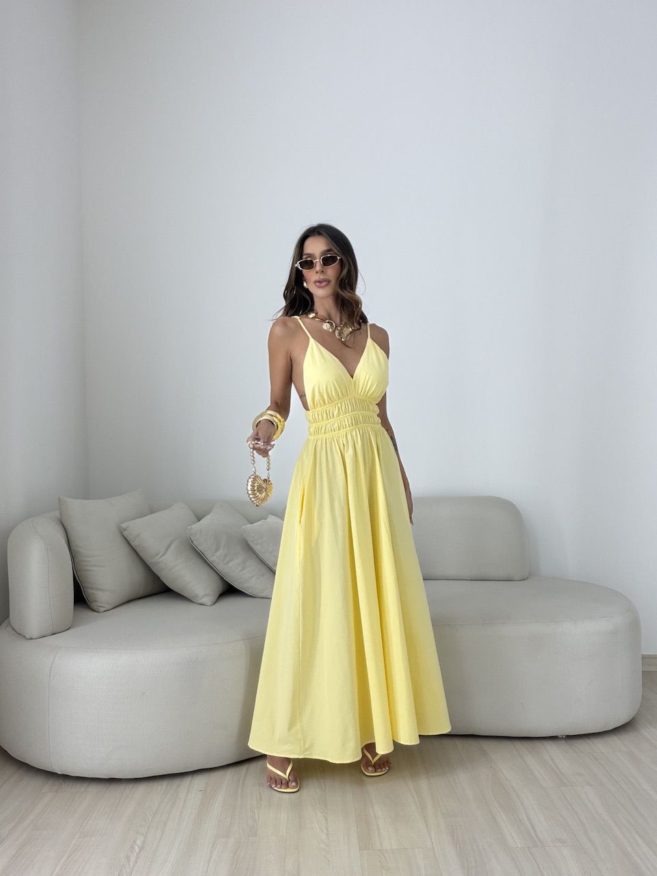 VESTIDO SIMONE FLUIDO AMARELO - 0081970111 - CAROLLA FERRARO