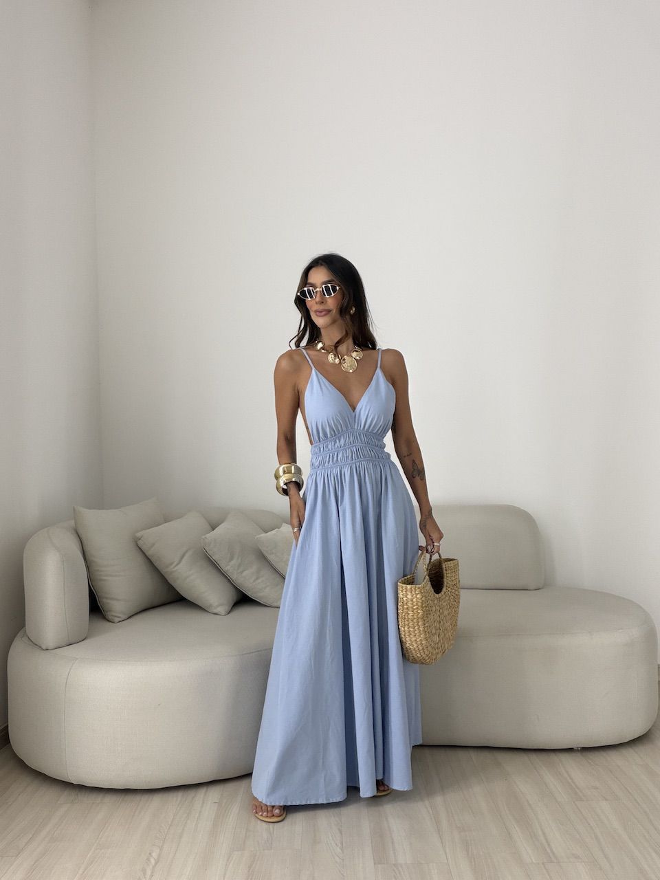 VESTIDO SIMONE FLUIDO AZUL CLARO - 0081970106 - CAROLLA FERRARO