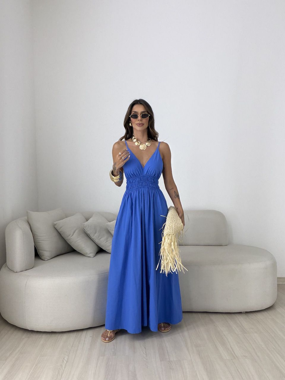 VESTIDO SIMONE FLUIDO AZUL - 0081970109 - CAROLLA FERRARO