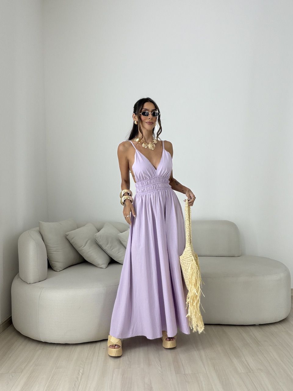 VESTIDO SIMONE FLUIDO LILÁS - 0081970065 - CAROLLA FERRARO
