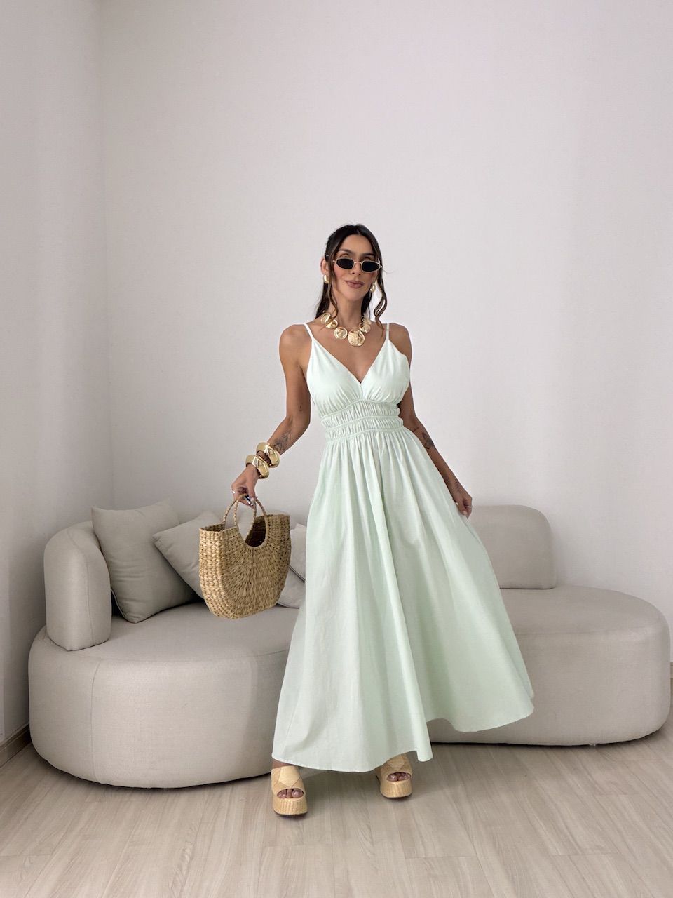 VESTIDO SIMONE FLUIDO MENTA - 0081970196 - CAROLLA FERRARO
