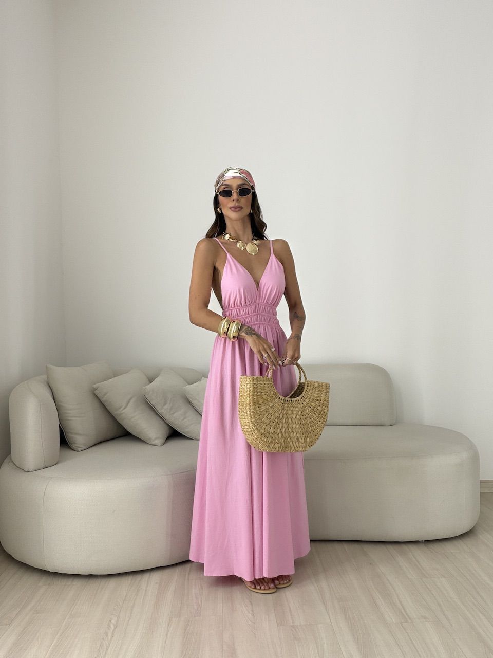 VESTIDO SIMONE FLUIDO ROSA - 0081970031 - CAROLLA FERRARO