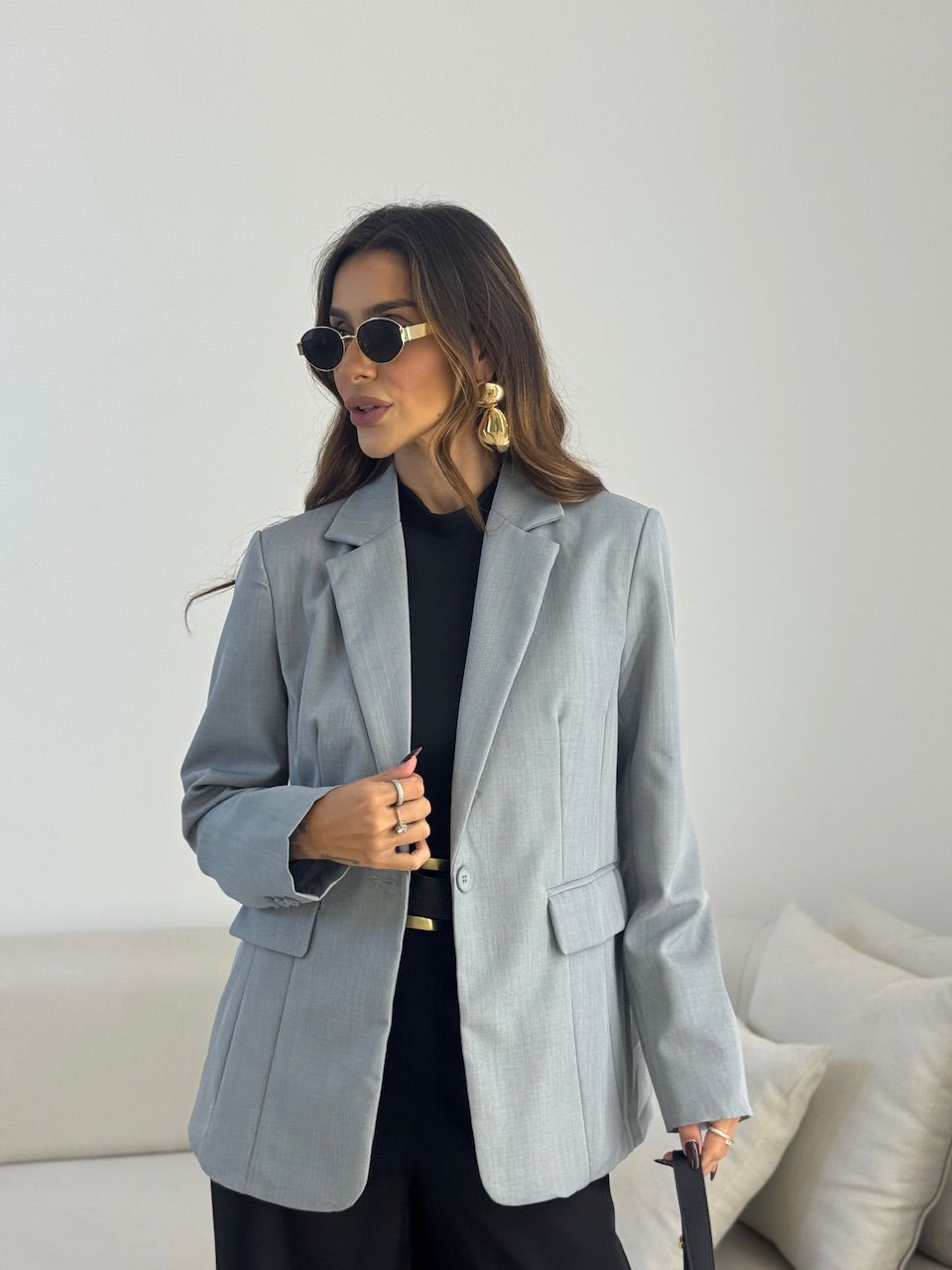 BLAZER PENÉLOPE FORRADO CINZA - 0073950091 - CAROLLA FERRARO