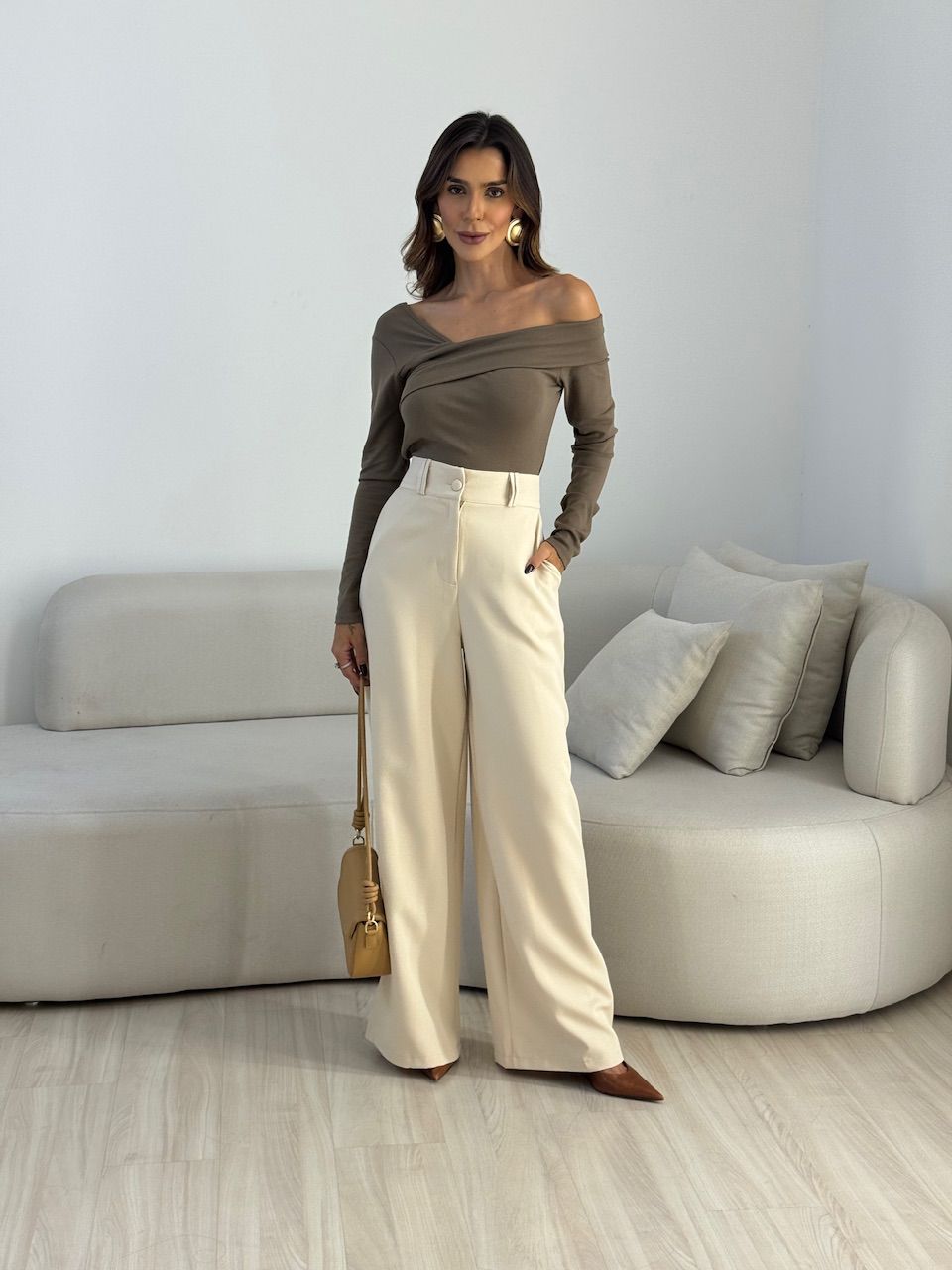 BLUSA BIANCA MANGA LONGA CAQUI