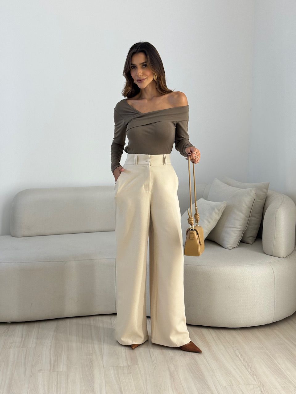 BLUSA BIANCA MANGA LONGA CAQUI