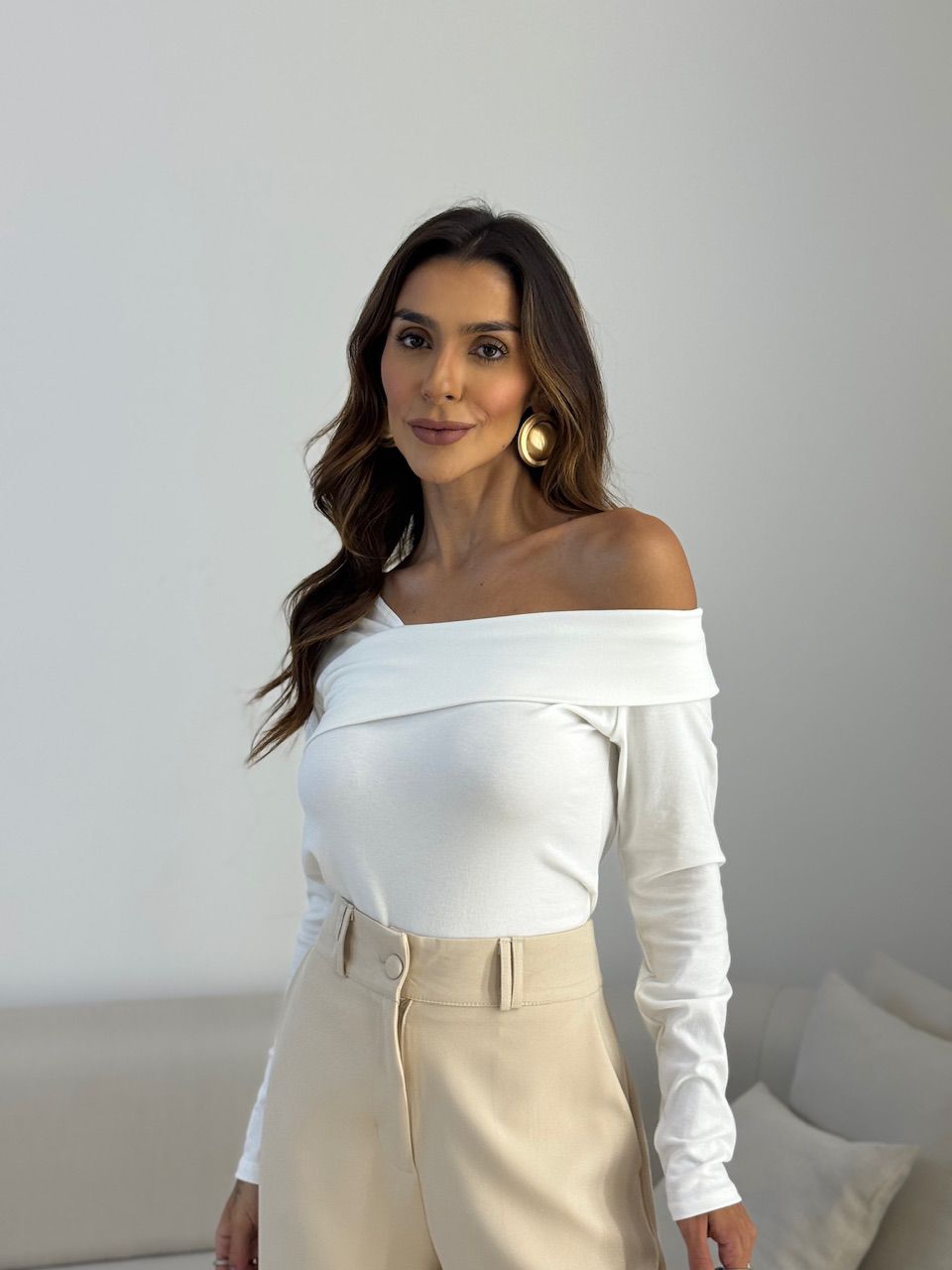 BLUSA BIANCA MANGA LONGA OFF - 0073980326 - CAROLLA FERRARO