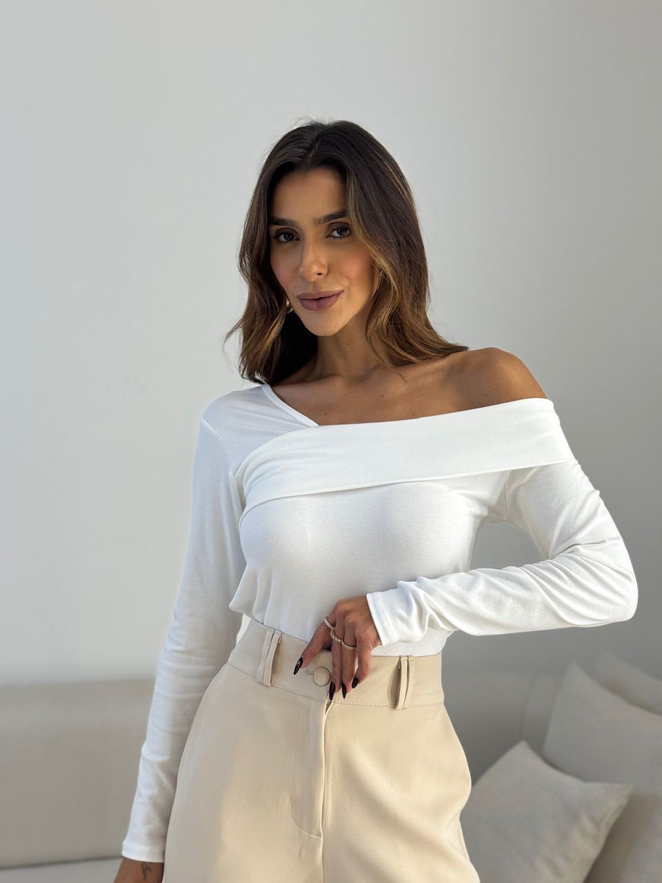 BLUSA BIANCA MANGA LONGA OFF