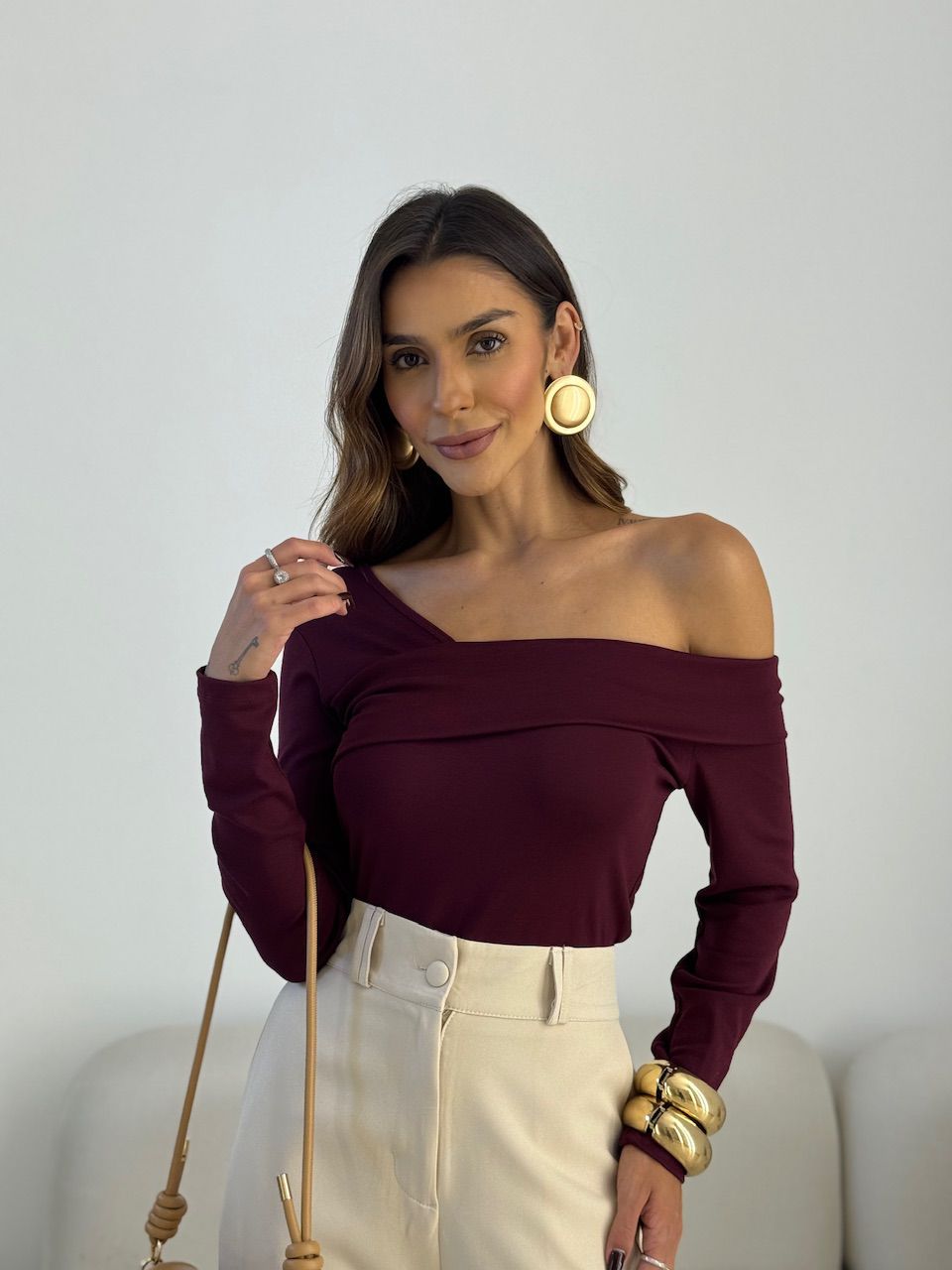 BLUSA BIANCA MANGA LONGA VINHO - 0073980168 - CAROLLA FERRARO