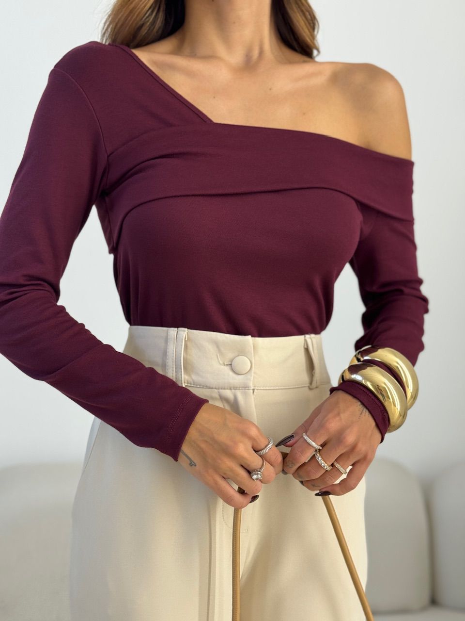 BLUSA BIANCA MANGA LONGA VINHO