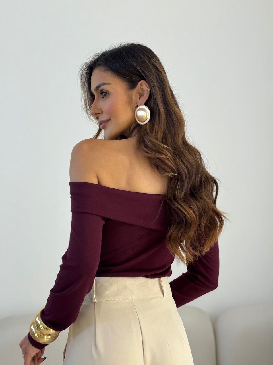 BLUSA BIANCA MANGA LONGA VINHO