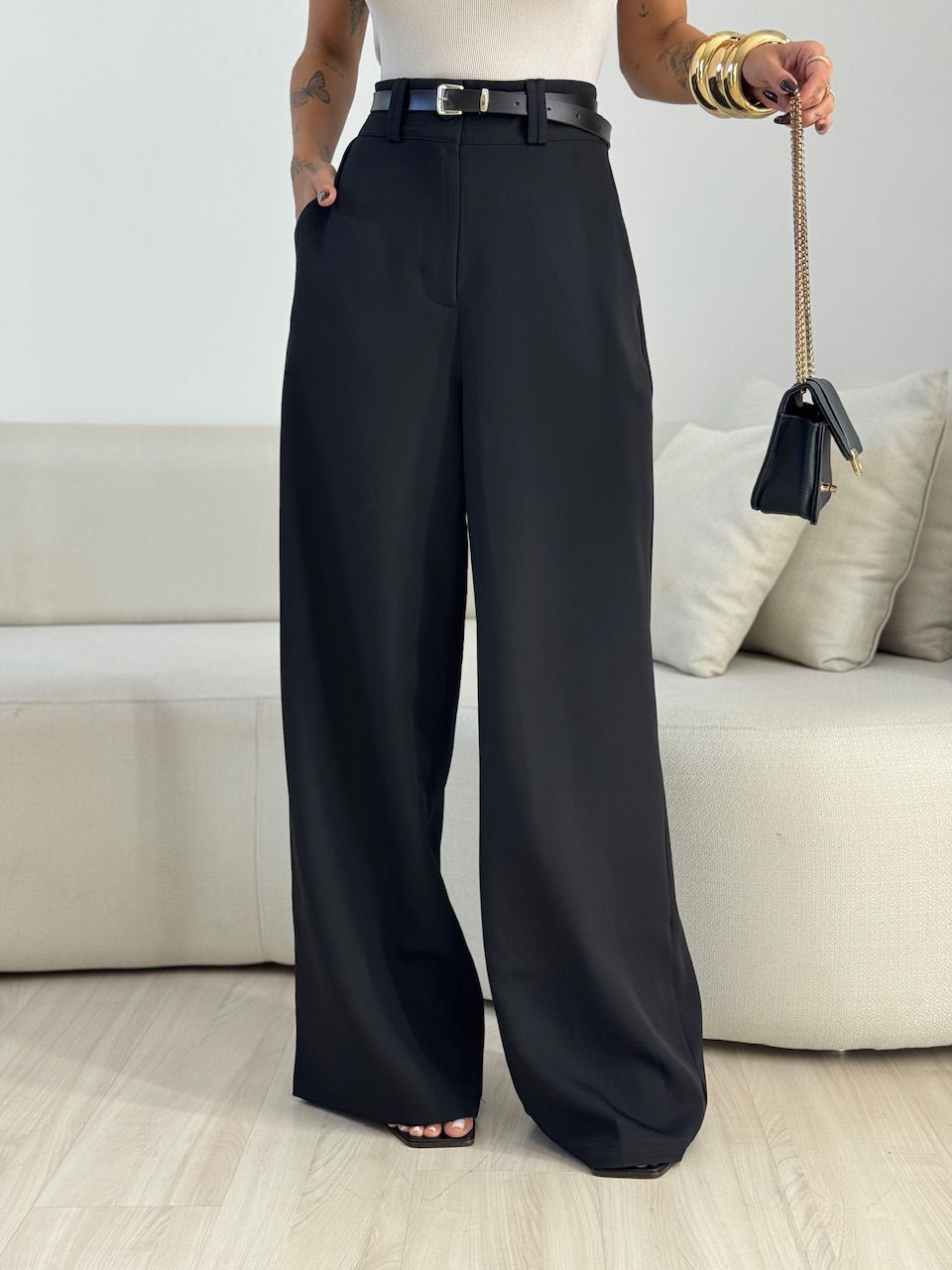 CALÇA ELIANA CINTO PRETA - 0073890033 - CAROLLA FERRARO