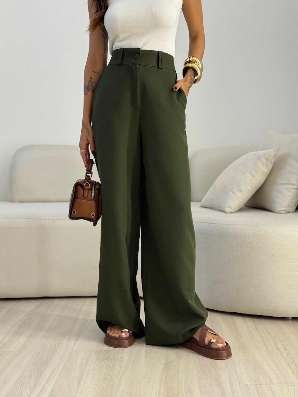 CALÇA ELIANA CINTO VERDE - 0073890014 - CAROLLA FERRARO