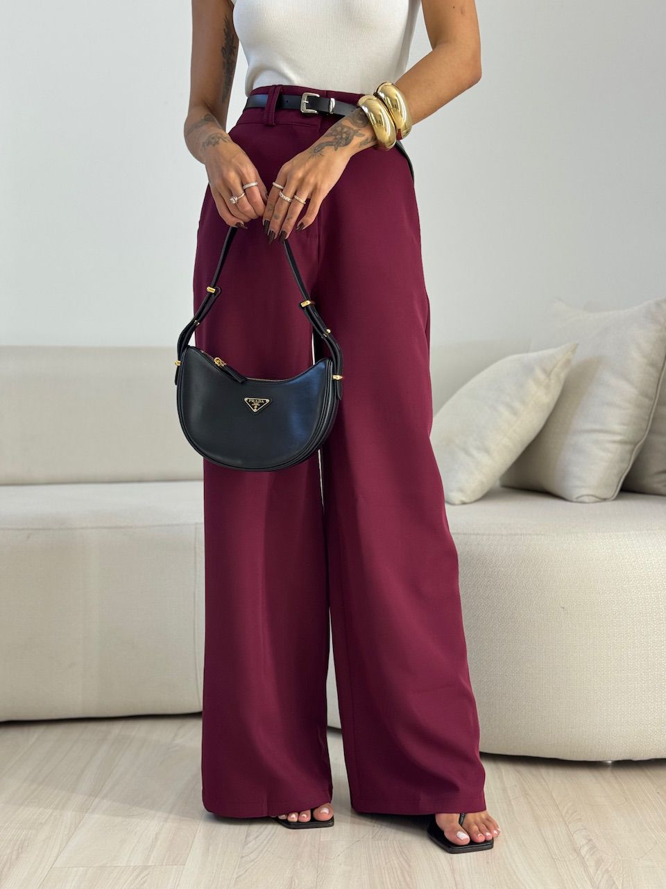 CALÇA ELIANA CINTO VINHO - 0073890168 - CAROLLA FERRARO